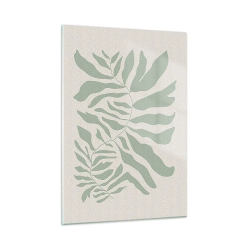 Obraz na szkle - Szmaragdowa gałązka o organicznych kształtach na jasnym tle - 50x70cm - Szmaragdowa gałązka - Nowoczesna dekoracja ścienna do salonu, kuchni i sypialni ARTTOR
