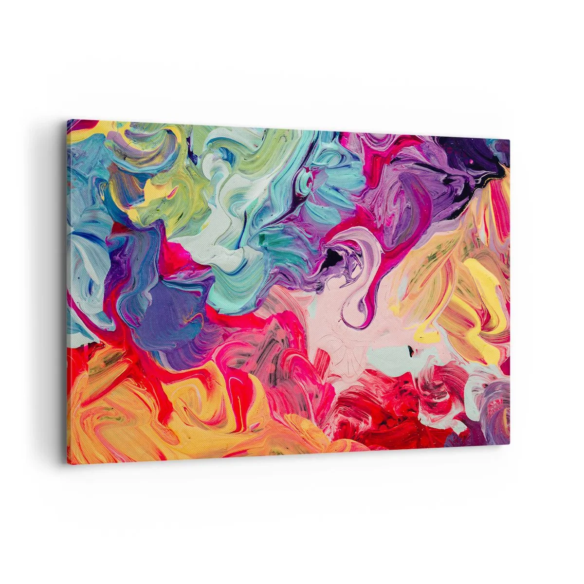 Obraz na płótnie - Abstrakcyjna kompozycja z żywymi, wirującymi kolorami i dynamiczną strukturą - 100x70cm - Narodziny barw - Nowoczesna dekoracja ścienna do salonu, kuchni i sypialni ARTTOR