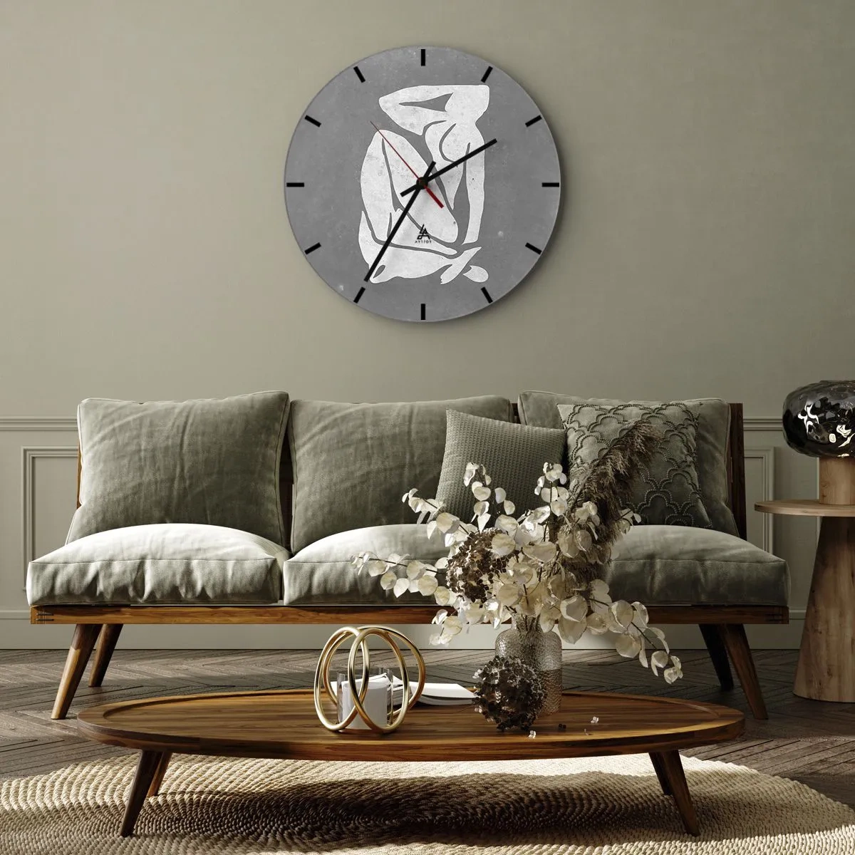 Zegar ścienny - Sylwetka siedzącej postaci w minimalistycznej formie - 30x30cm - W zamyśleniu - Nowoczesna dekoracja ścienna do salonu, kuchni i sypialni ARTTOR