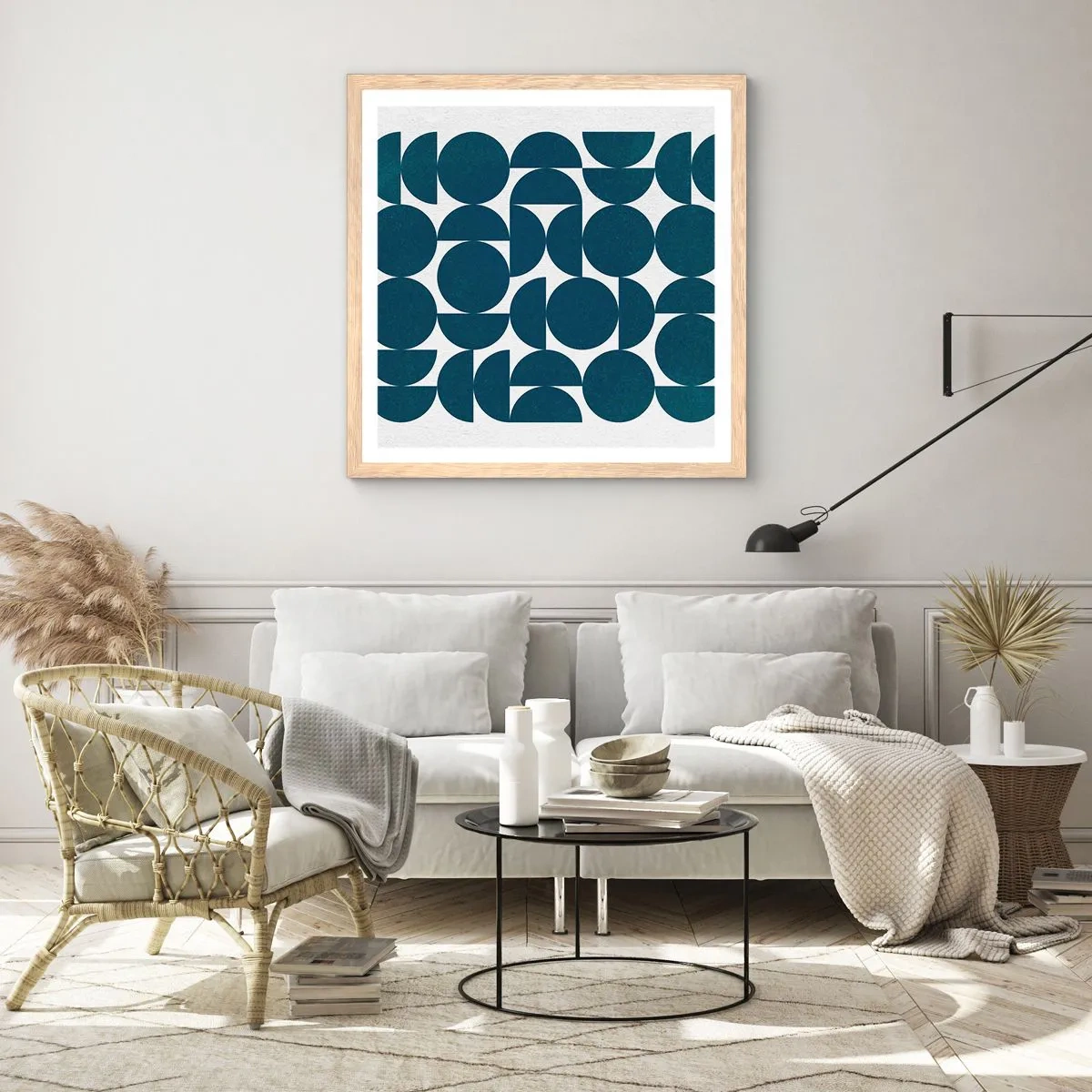 Plakat w ramie jasny dąb - Koła i półkola - 60x60 cm