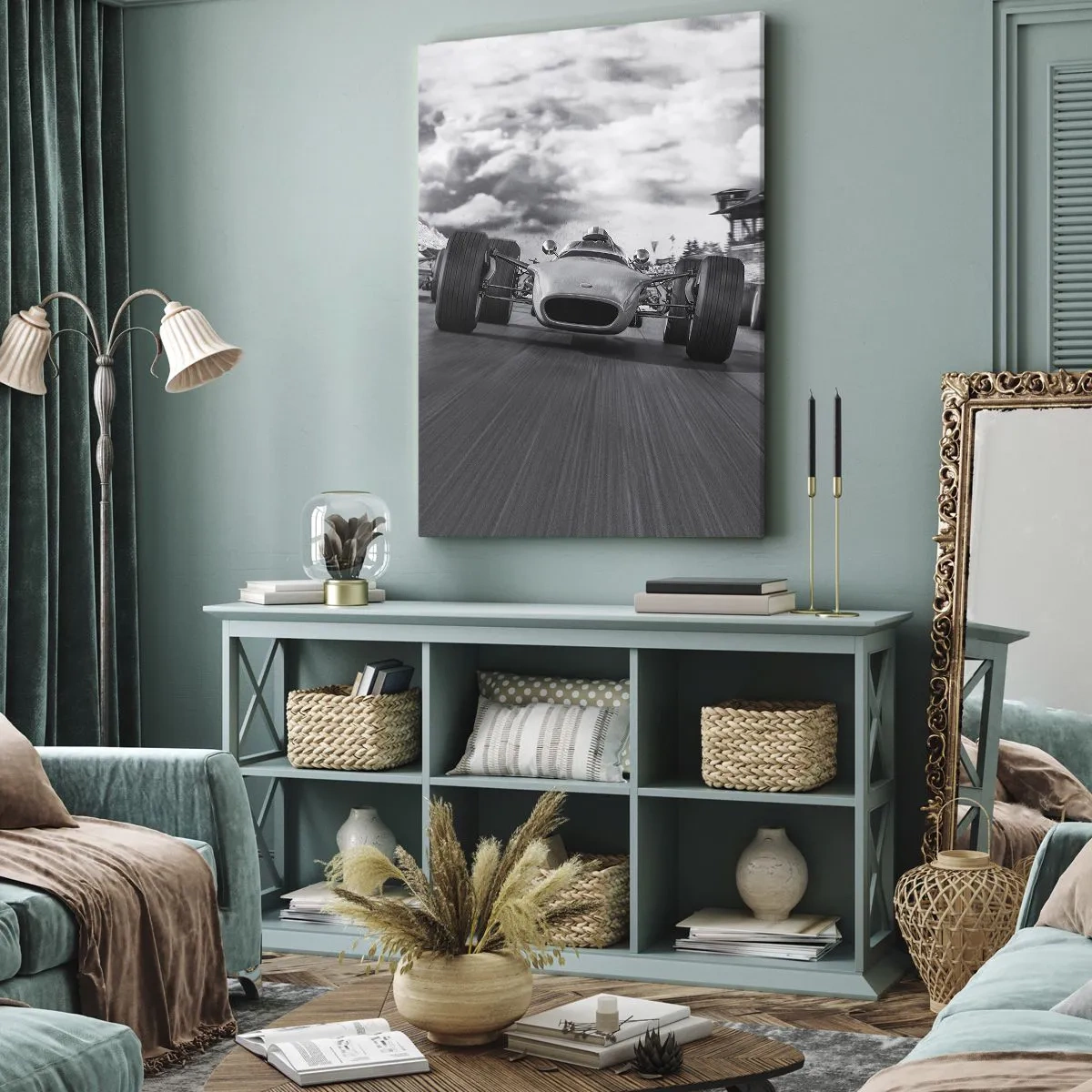 Obraz na płótnie - Wyścig klasycznych samochodów w ruchu - 80x120cm - Jest moc! - Nowoczesna dekoracja ścienna do salonu i sypialni ARTTOR