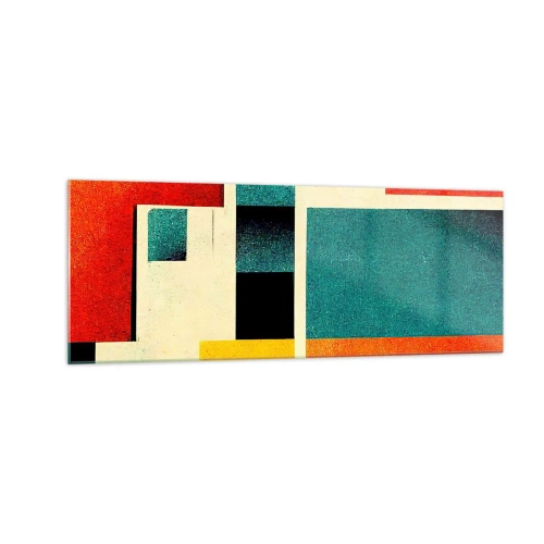 Obraz na szkle - Geometryczna abstrakcja z kolorowymi prostokątami i kwadratami - 140x50cm - Abstrakcja geometryczna – dobra energia - Nowoczesna dekoracja ścienna do salonu i sypialni ARTTOR