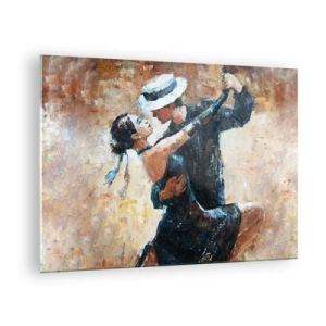 Obraz na szkle - Para tańcząca w eleganckim stylu z klasycznym klimatem - 70x50cm - A la Rudolf Valentino - Nowoczesna dekoracja ścienna do salonu i sypialni ARTTOR