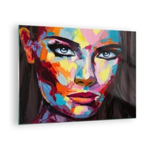 Obraz na szkle - Kolorowy portret kobiety w stylu abstrakcyjnym - 70x50cm - Dusza też kolorowa - Nowoczesna dekoracja ścienna do salonu i sypialni ARTTOR