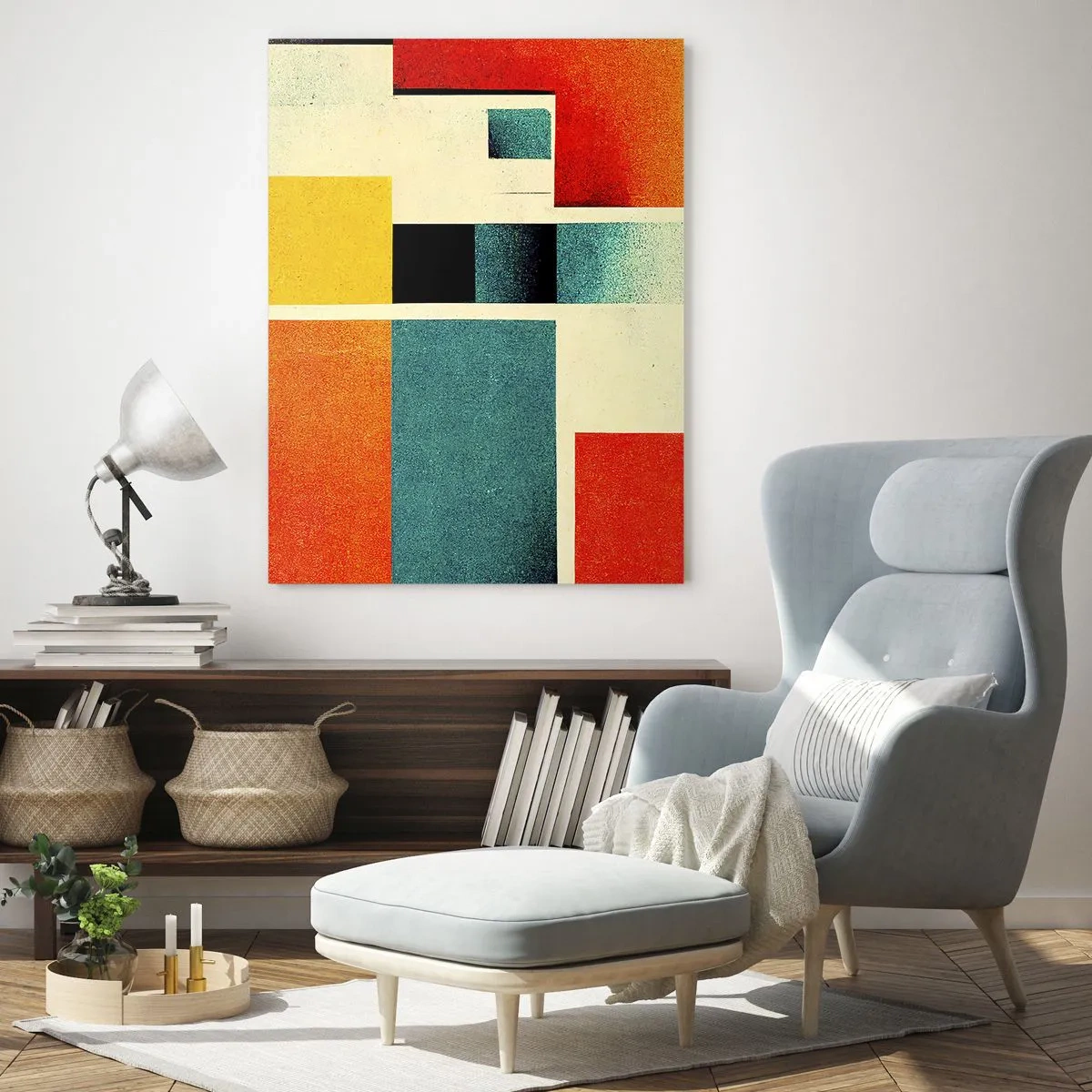 Obraz na szkle - Kolorowe geometryczne prostokąty w stylu retro - 50x70cm - Abstrakcja geometryczna – dobra energia - Nowoczesna dekoracja ścienna do salonu, kuchni i sypialni ARTTOR