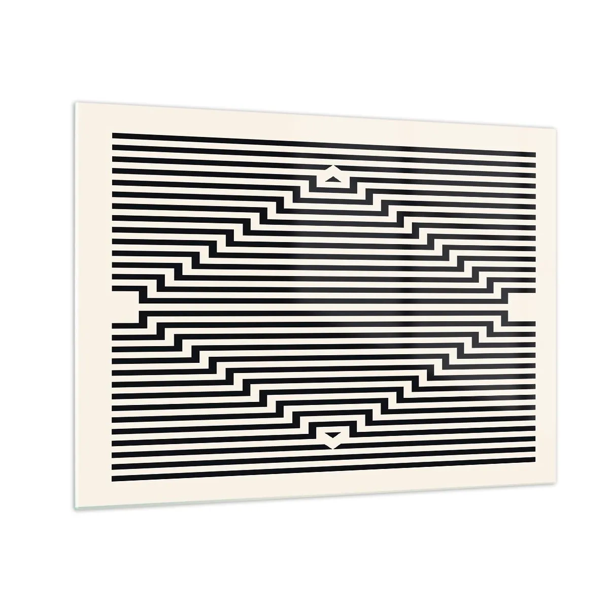 Obraz na szkle - Hipnotyzujący wzór czarno-białych linii tworzących iluzję - 70x50cm - Geometryczna iluzja - Nowoczesna dekoracja ścienna do salonu i sypialni ARTTOR