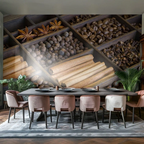 Fototapeta Premium Canvas - Skarbiec aromatów - Przyprawy, Kawa, Cynamon - 300x210 cm