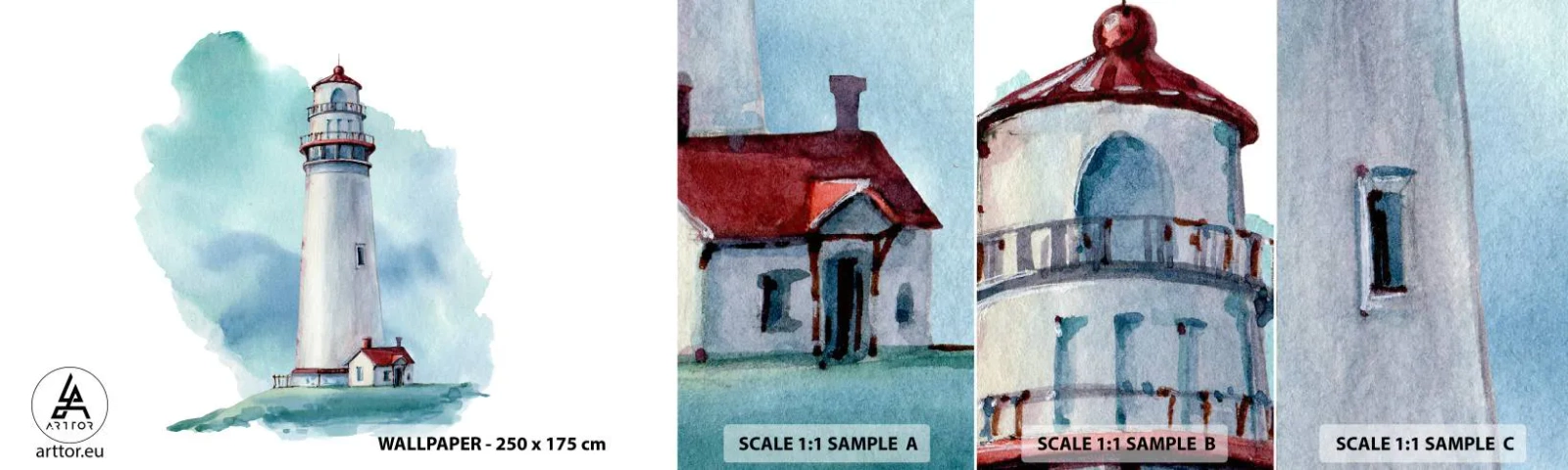 Fototapeta Próbka Standard Eco - Łagodna siostra błękitu - Latarnia Morska, Nadmorski, Rysunek - 100x30 cm