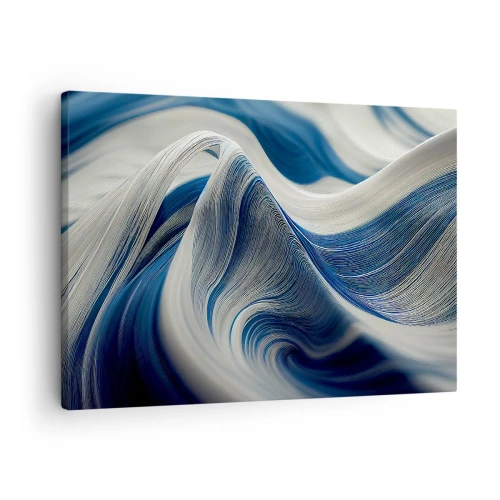 Obraz na płótnie - Abstrakcyjne fale w odcieniach błękitu i bieli - 70x50cm - Płynność błękitu i bieli - Nowoczesna dekoracja ścienna do salonu i sypialni ARTTOR