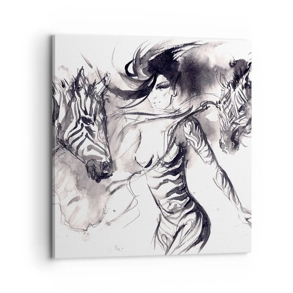 Obraz na płótnie - Tańcząca z zebrami - 70x70 cm