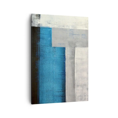 Obraz na płótnie - Geometryczna abstrakcja w odcieniach niebieskiego, szarości i bieli - 50x70cm - Kompozycja poetycka szarości i błękitu - Nowoczesna dekoracja ścienna do salonu, kuchni i sypialni ARTTOR