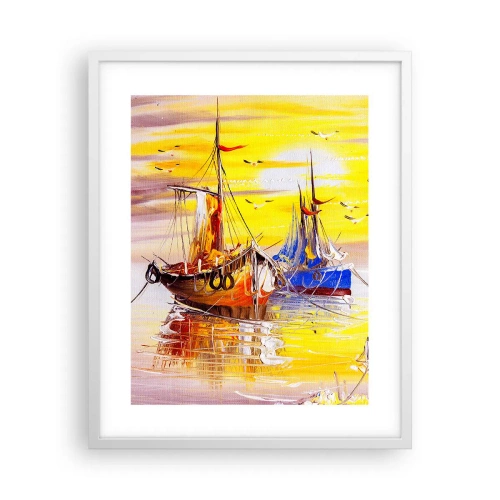 Plakat w białej ramie - Zasłużony odpoczynek w porcie - 40x50 cm