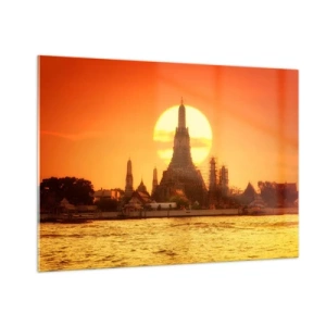 Obraz na szkle - Świątynia o zachodzie słońca nad rzeką - 100x70cm - Ku słońcu, zawsze ku słońcu - Nowoczesna dekoracja ścienna do salonu, kuchni i sypialni ARTTOR