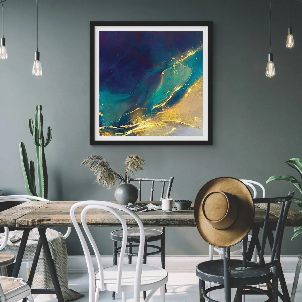 Plakat w czarnej ramie - Złote rozlewisko - 50x50 cm