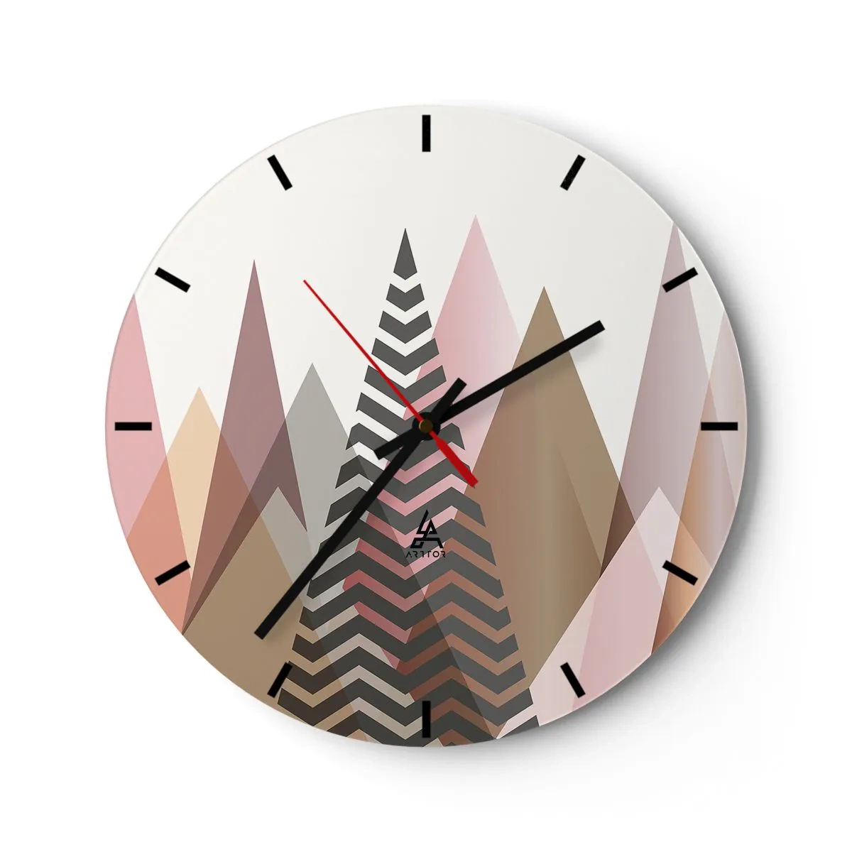 Zegar ścienny - Geometryczne góry i drzewa w pastelowych odcieniach - 30x30cm - Piramidalny widok - Nowoczesna dekoracja ścienna do salonu, kuchni i sypialni ARTTOR