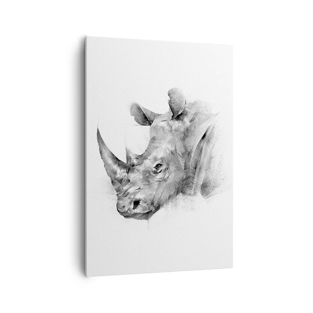 Obraz na płótnie - Artystyczny portret nosorożca w czerni i bieli - 70x100cm - Afrykański portret - Nowoczesna dekoracja ścienna do salonu i sypialni ARTTOR