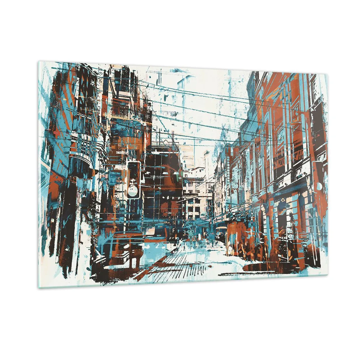 Obraz na szkle - Malownicza ulica miejska w artystycznym, przetartym stylu - 120x80cm - Przetarty miejski szlak - Nowoczesna dekoracja ścienna do salonu, kuchni i sypialni ARTTOR