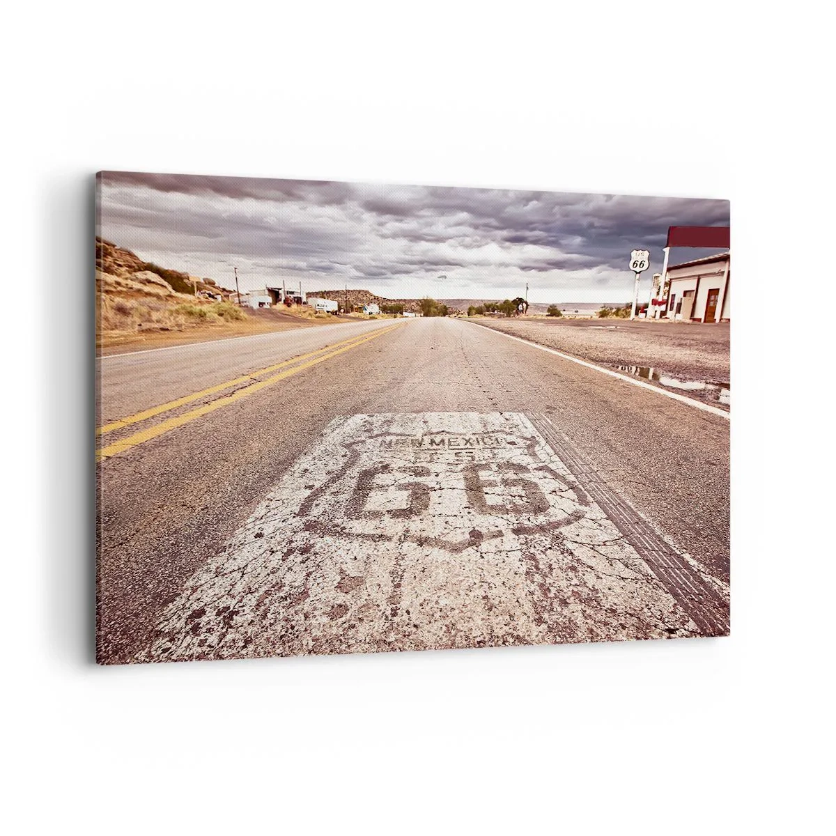 Obraz na płótnie - Droga Route 66 w klimacie pustynnym z malowniczym niebem - 100x70cm - Mother Road - amerykańska legenda - Nowoczesna dekoracja ścienna do salonu, kuchni i sypialni ARTTOR