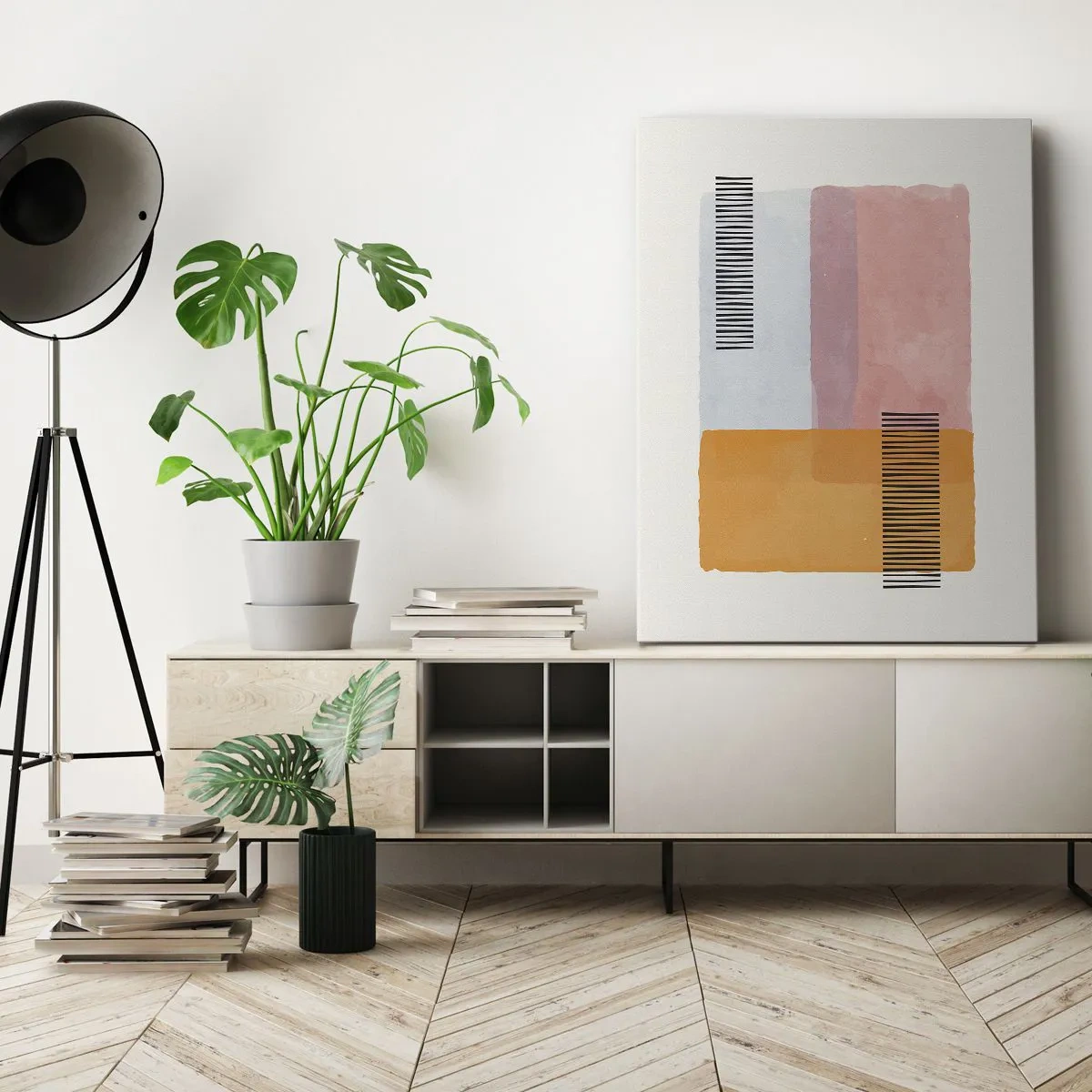 Obraz na płótnie - Nowoczesna kompozycja geometryczna w pastelowych kolorach - 50x70cm - Z kąta w kąt - Nowoczesna dekoracja ścienna do salonu, kuchni i sypialni ARTTOR