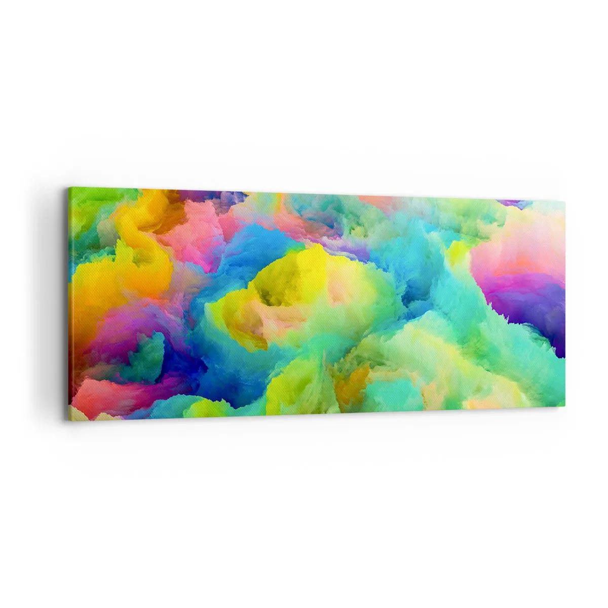 Obraz na płótnie - Abstrakcyjna kompozycja w tęczowych barwach - 120x50cm - Tęczowy puch - Nowoczesna dekoracja ścienna do salonu i sypialni ARTTOR
