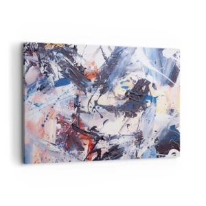 Obraz na płótnie - Abstrakcja z dynamicznymi pociągnięciami pędzla w kolorach błękitu i czerwieni - 120x80cm - Szalony taniec abstrakcji - Nowoczesna dekoracja ścienna do salonu, kuchni i sypialni ARTTOR