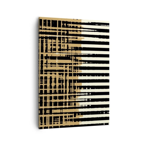 Obraz na płótnie - Geometryczna kompozycja w odcieniach czerni, beżu i bieli - 50x70cm - Architektoniczna abstrakcja - Nowoczesna dekoracja ścienna do salonu, kuchni i sypialni ARTTOR