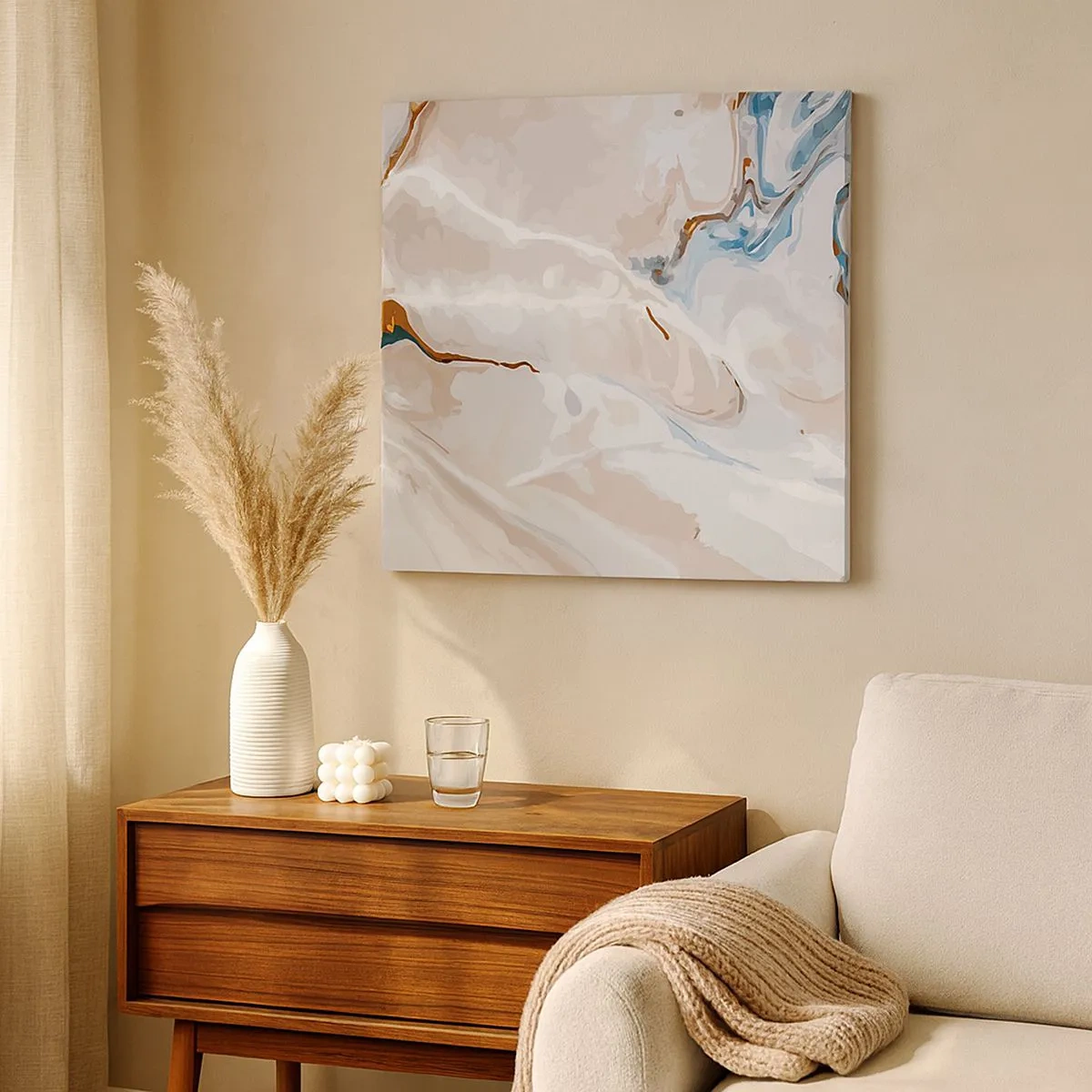 Obraz na płótnie - Błękitne meandry pod bielą - 30x30 cm