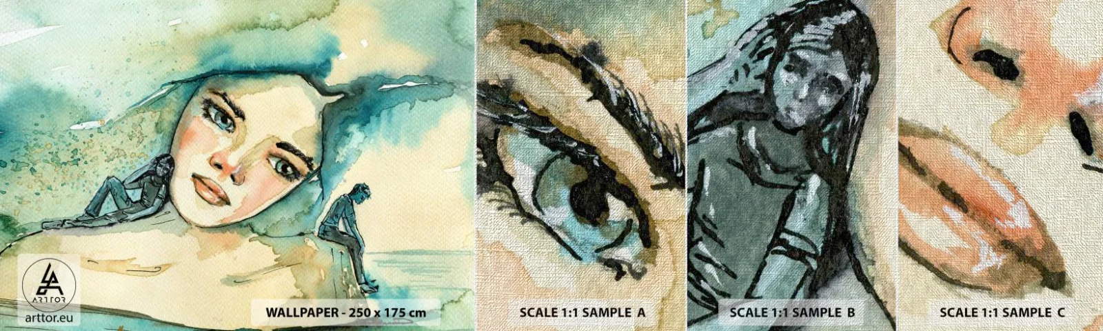 Fototapeta Próbka Premium Canvas - Am I blue? - Abstrakcja, Twarz Kobiety, Malarstwo - 100x30 cm