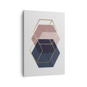 Obraz na płótnie - Geometryczne kształty w złotych liniach na tle pastelowym - 70x100cm - Siła prostoty - Nowoczesna dekoracja ścienna do salonu i sypialni ARTTOR