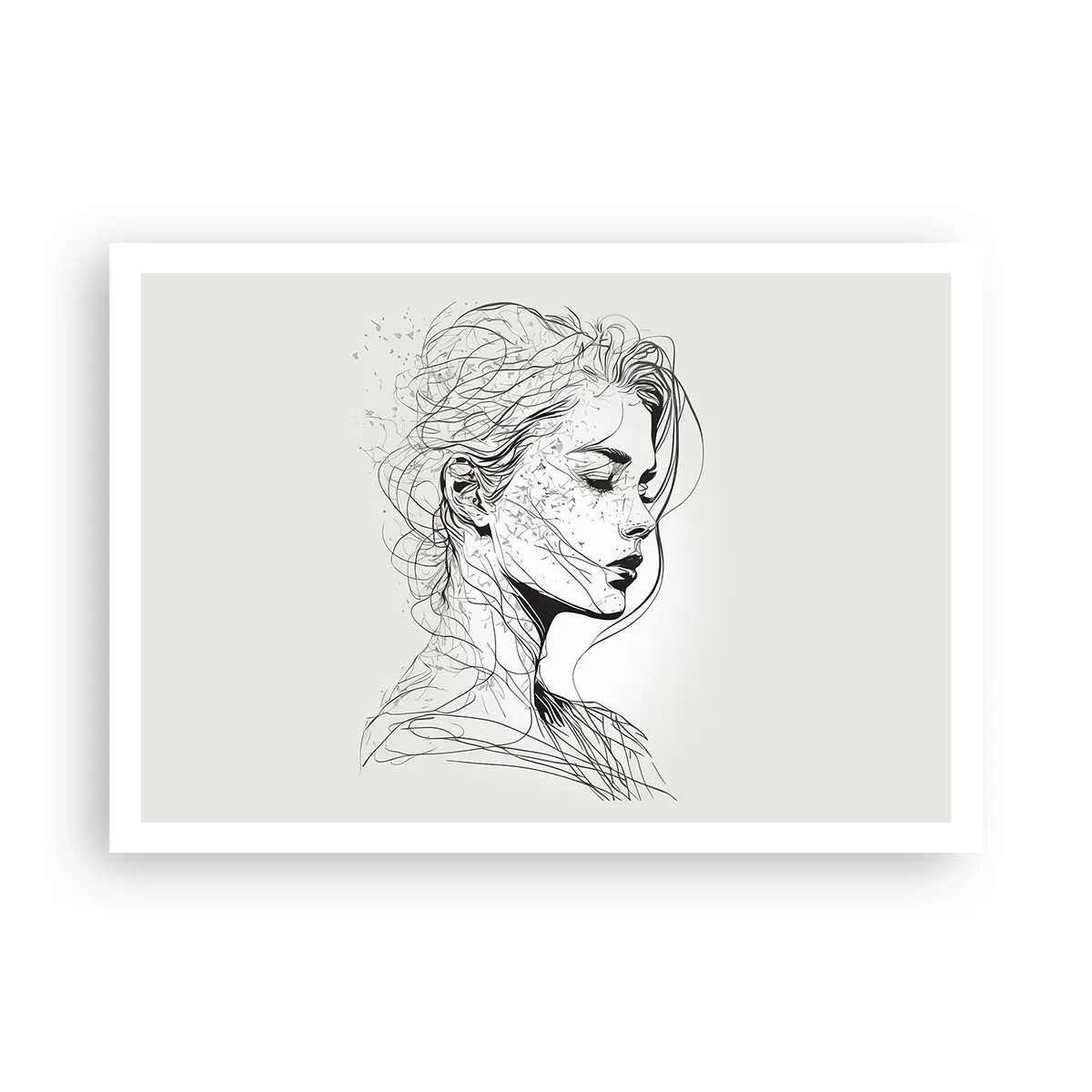 Plakat - Delikatny portret kobiety w minimalistycznym stylu graficznym - 100x70cm - Portret w zamyśleniu - Nowoczesna dekoracja ścienna do salonu i sypialni ARTTOR