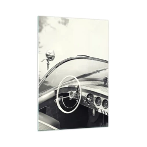 Obraz na szkle - Wnętrze klasycznego samochodu w monochromatycznym stylu - 70x100cm - Pogoda dla bogaczy - Nowoczesna dekoracja ścienna do salonu i sypialni ARTTOR