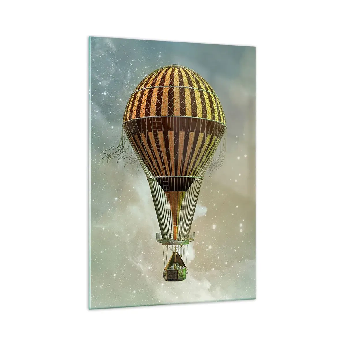 Obraz na szkle - Balon na gorące powietrze unoszący się wśród chmur - 70x100cm - Pionierskie loty - Nowoczesna dekoracja ścienna do salonu i sypialni ARTTOR