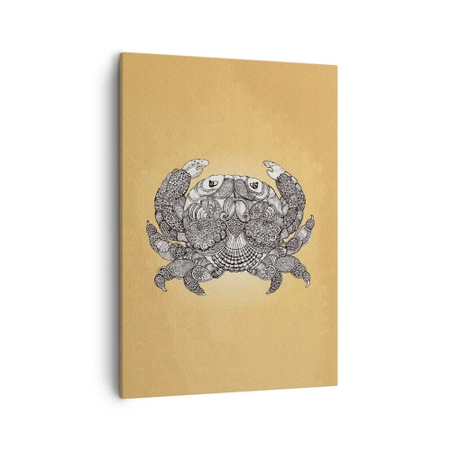 Obraz na płótnie - Dekoracyjny rysunek kraba w stylu mandali na beżowym tle - 50x70cm - Opowieści Pana Kraba - Nowoczesna dekoracja ścienna do salonu, kuchni i sypialni ARTTOR