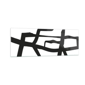 Obraz na szkle - Minimalistyczny czarno-biały wzór z geometrycznymi liniami - 140x50cm - Czarno-biała konstrukcja - Nowoczesna dekoracja ścienna do salonu i sypialni ARTTOR