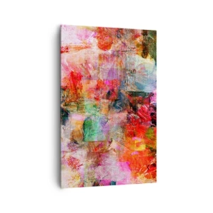 Obraz na płótnie - Abstrakcyjna kompozycja z dominującymi różowymi i czerwonymi tonami - 80x120cm - Podróż poprzez róż - Nowoczesna dekoracja ścienna do salonu i sypialni ARTTOR