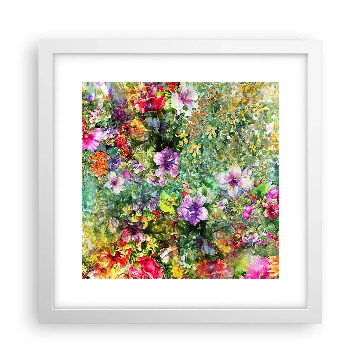 Plakat w białej ramie - W kwiaty na zatracenie - 30x30 cm