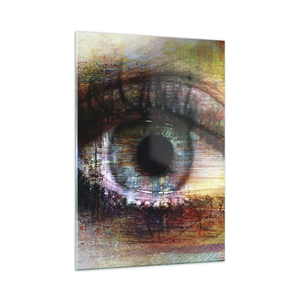 Obraz na szkle - Abstrakcyjne oko w intensywnych, wielobarwnych odcieniach - 50x70cm - Można zajrzec w duszę - Nowoczesna dekoracja ścienna do salonu, kuchni i sypialni ARTTOR