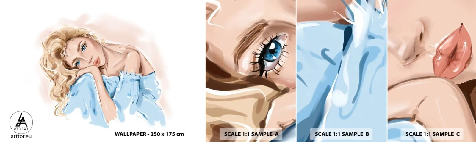 Fototapeta Próbka Standard Eco - Rozmarzona w błękicie - Kobieta, Moda, Grafika - 100x30 cm