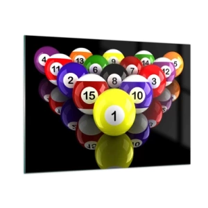 Obraz na szkle - Kolorowe bile bilardowe ułożone na czarnym tle - 100x70cm - Różne barwy gry - Nowoczesna dekoracja ścienna do salonu, kuchni i sypialni ARTTOR
