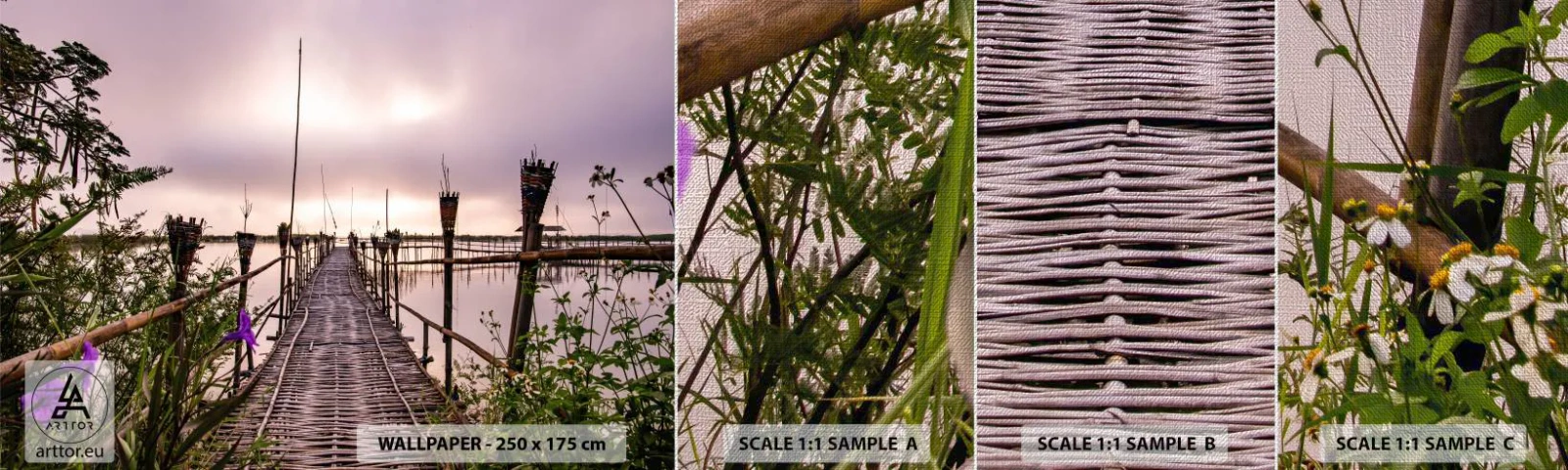 Fototapeta Próbka Premium Canvas - Spokój i cisza Azji - Krajobraz, Rzeka, Bambus - 100x30 cm