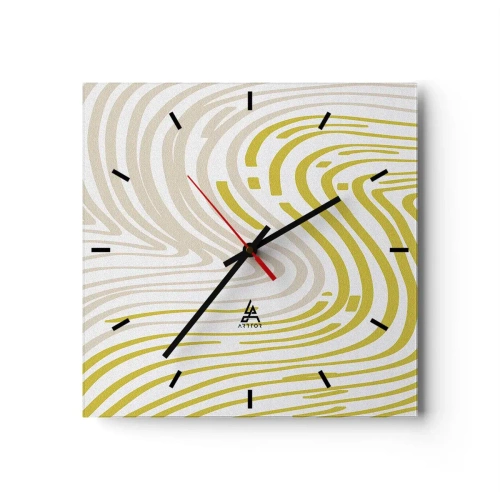 Zegar ścienny - Abstrakcyjny wzór z falującymi liniami w odcieniach żółci i beżu - 30x30cm - Kompozycja z łagodnym ugięciem - Nowoczesna dekoracja ścienna do salonu i sypialni ARTTOR