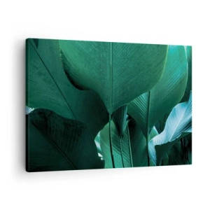 Obraz na płótnie - Zielone liście w minimalistycznej kompozycji - 70x50cm - Zwrócone do światła - Nowoczesna dekoracja ścienna do salonu i sypialni ARTTOR