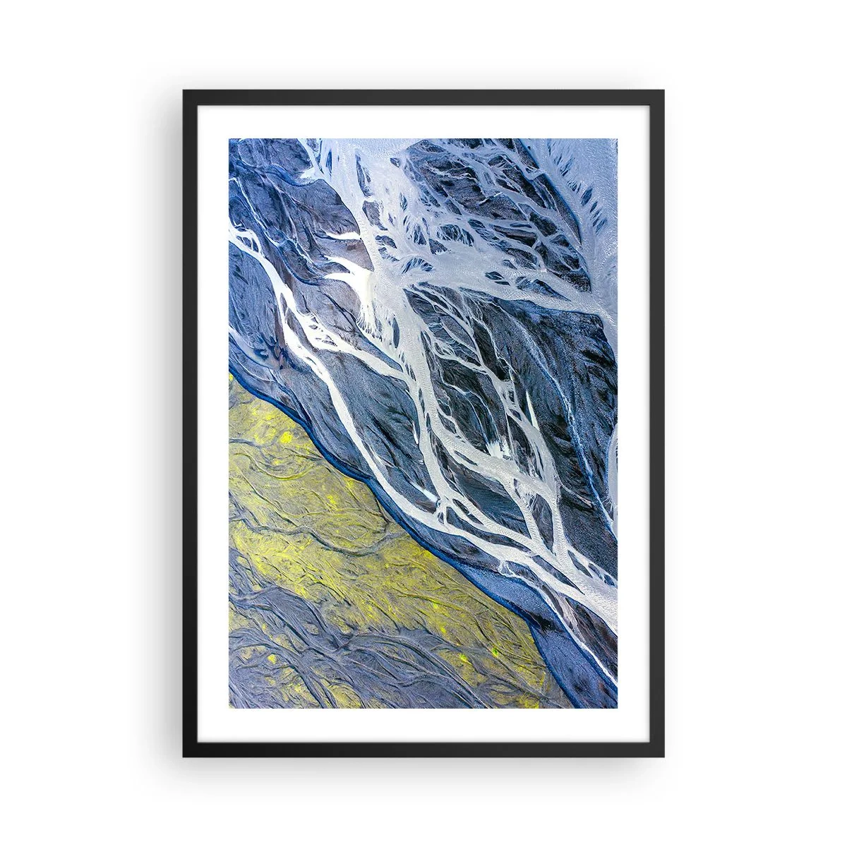 Plakat w czarnej ramie - Abstrakcyjna kompozycja przypominająca rzeki i skały - 50x70cm - Naskalne malowidła natury - Nowoczesna dekoracja ścienna do salonu i sypialni ARTTOR