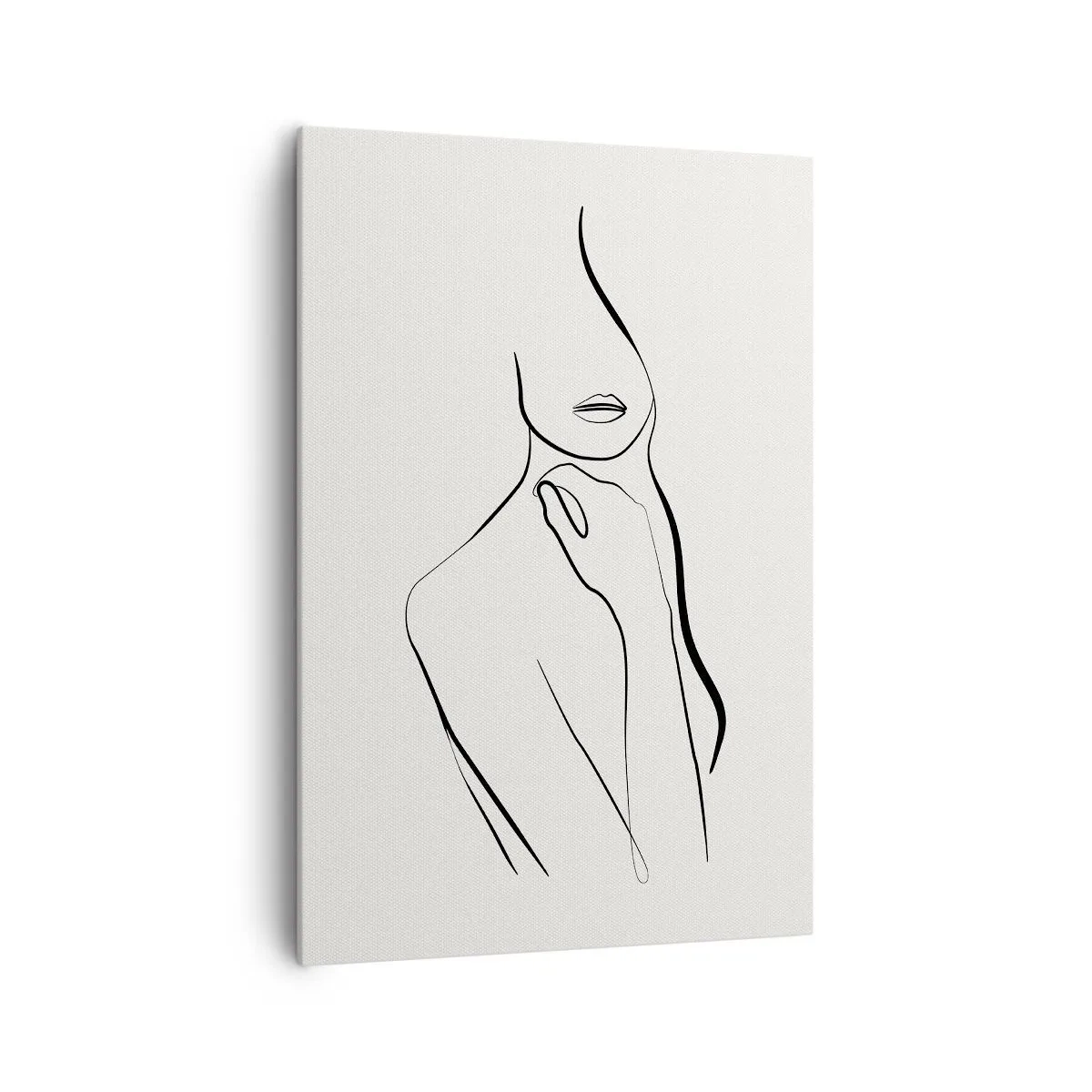 Obraz na płótnie - Minimalistyczny szkic sylwetki kobiety na jasnym tle - 70x100cm - Fala melancholii - Nowoczesna dekoracja ścienna do salonu i sypialni ARTTOR