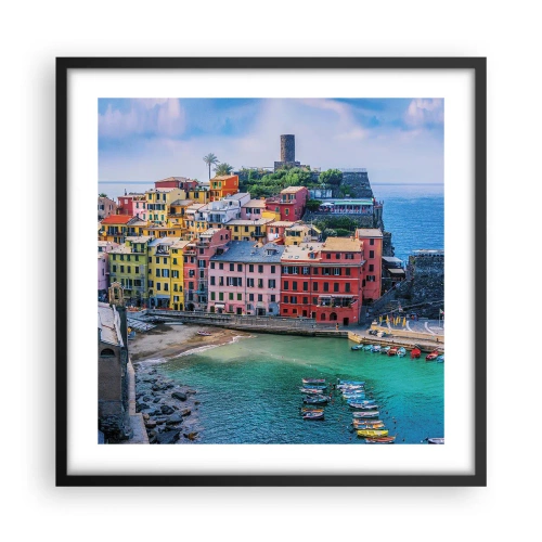 Plakat w czarnej ramie - Śródziemnomorskie magiczne miasteczko - 50x50 cm