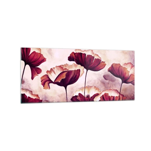 Obraz na szkle - Kwiaty w odcieniach czerwieni i bieli na subtelnym tle - 120x50cm - Płatek czerwony i biały - Nowoczesna dekoracja ścienna do salonu i sypialni ARTTOR