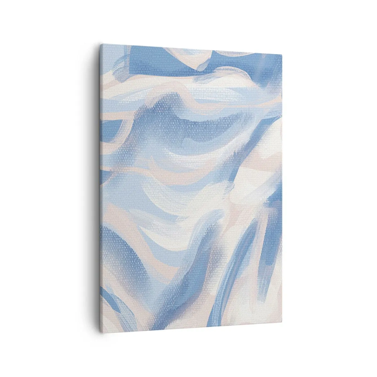 Obraz na płótnie - Abstrakcyjna kompozycja w odcieniach błękitu, beżu i bieli - 50x70cm - Błękitne falowanie - Nowoczesna dekoracja ścienna do salonu, kuchni i sypialni ARTTOR