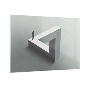 Obraz na szkle - Postać na geometrycznej strukturze w stylu iluzji optycznej - 100x70cm - A jednak możliwe - Nowoczesna dekoracja ścienna do salonu, kuchni i sypialni ARTTOR