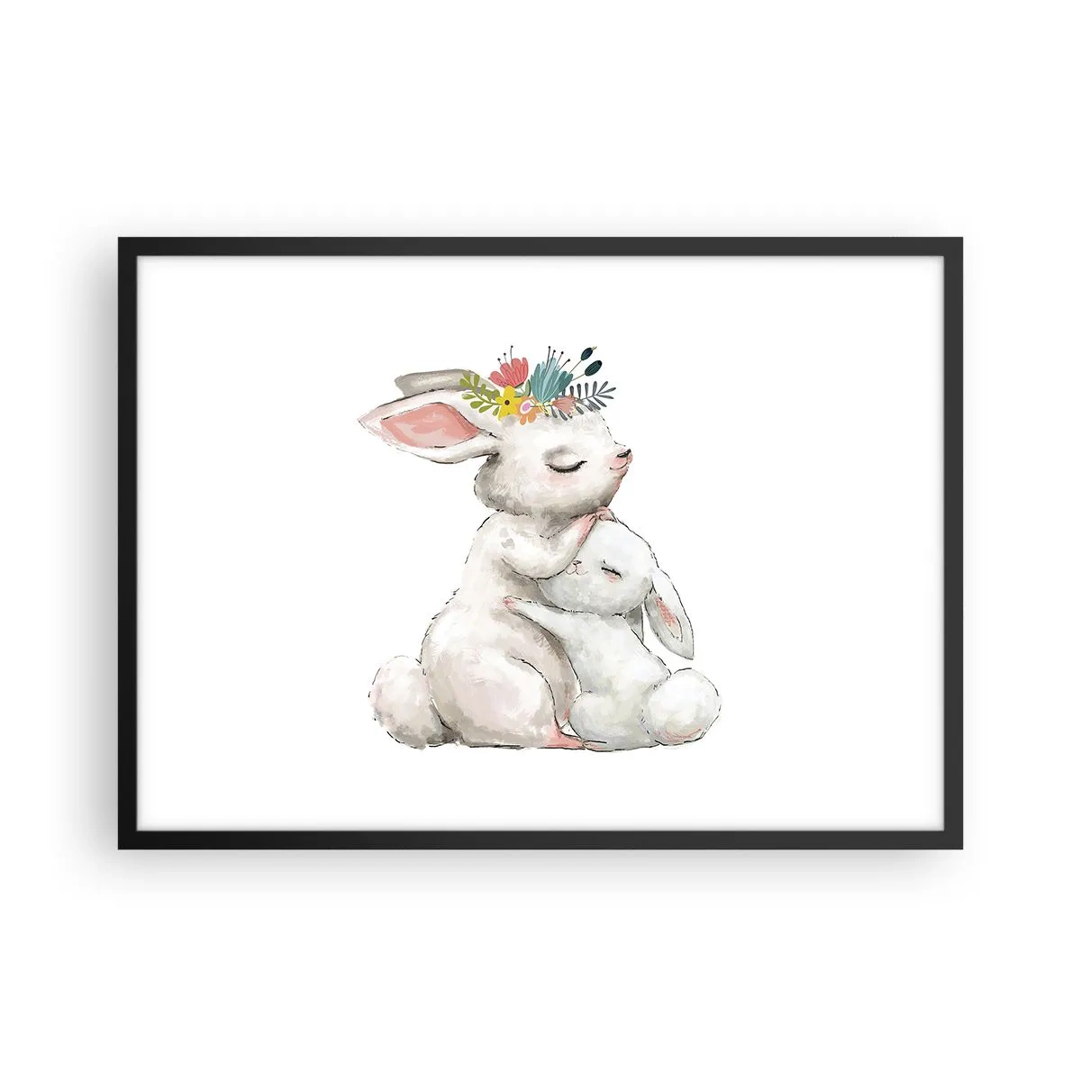Plakat w czarnej ramie - Urocze króliki w pastelowych barwach - 70x50cm - Nie ma jak u mamy - Nowoczesna dekoracja ścienna do salonu i sypialni ARTTOR