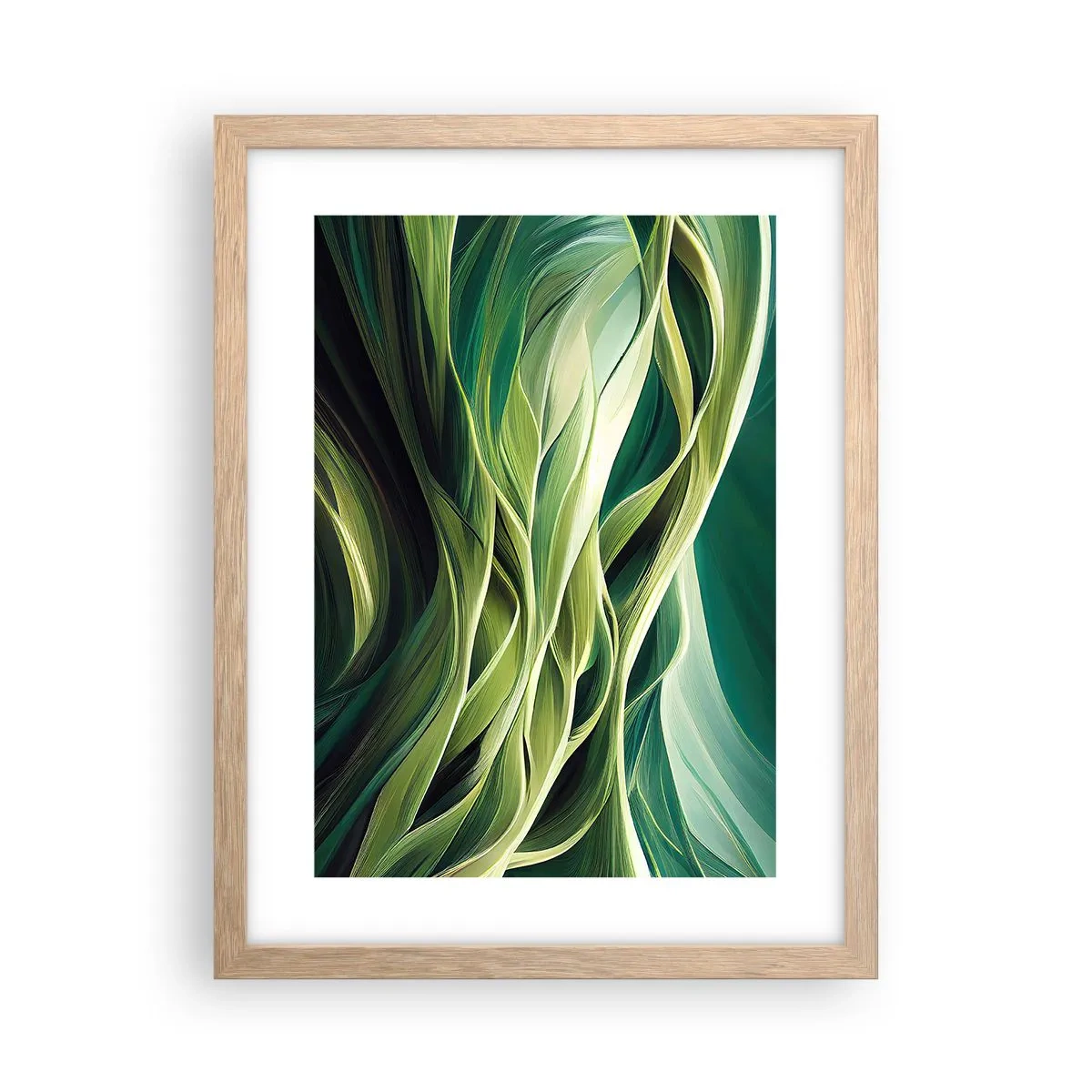 Plakat w ramie jasny dąb - Abstrakcyjna gra w zielone - 30x40 cm